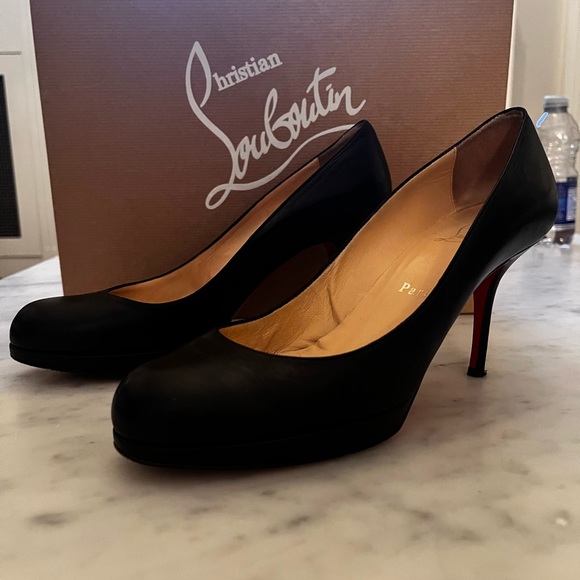 CHRISTIAN Louboutin black leather heels round toe - Picture 3 of 5